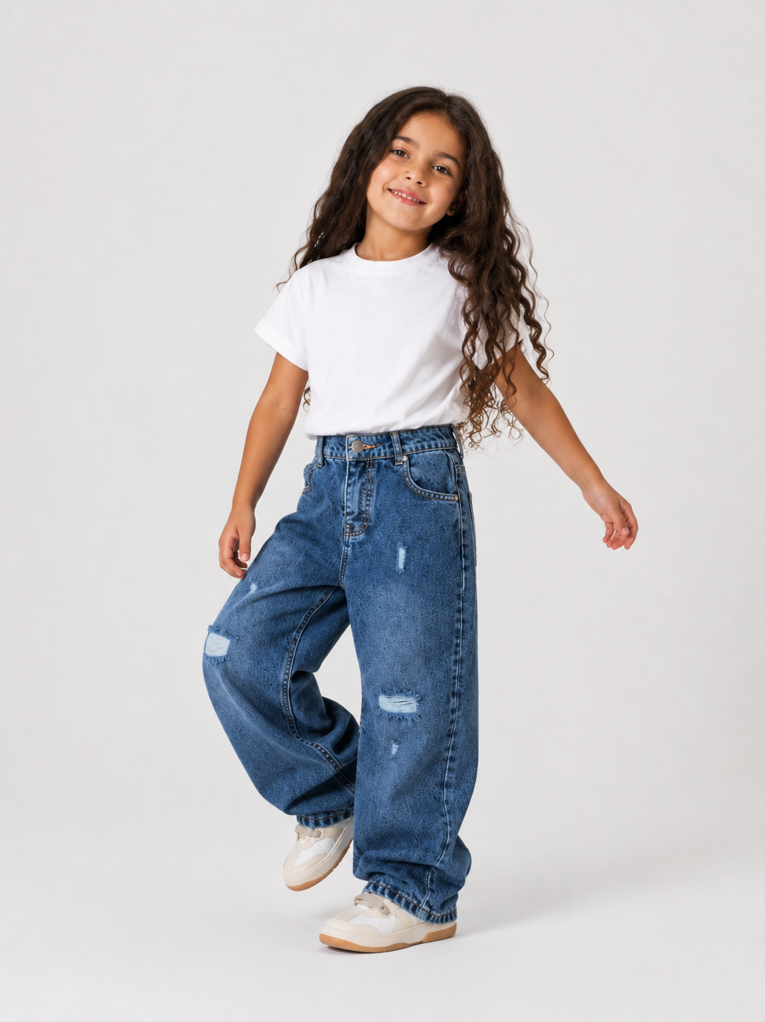 Dark blue Ripped Wide Denim Pants