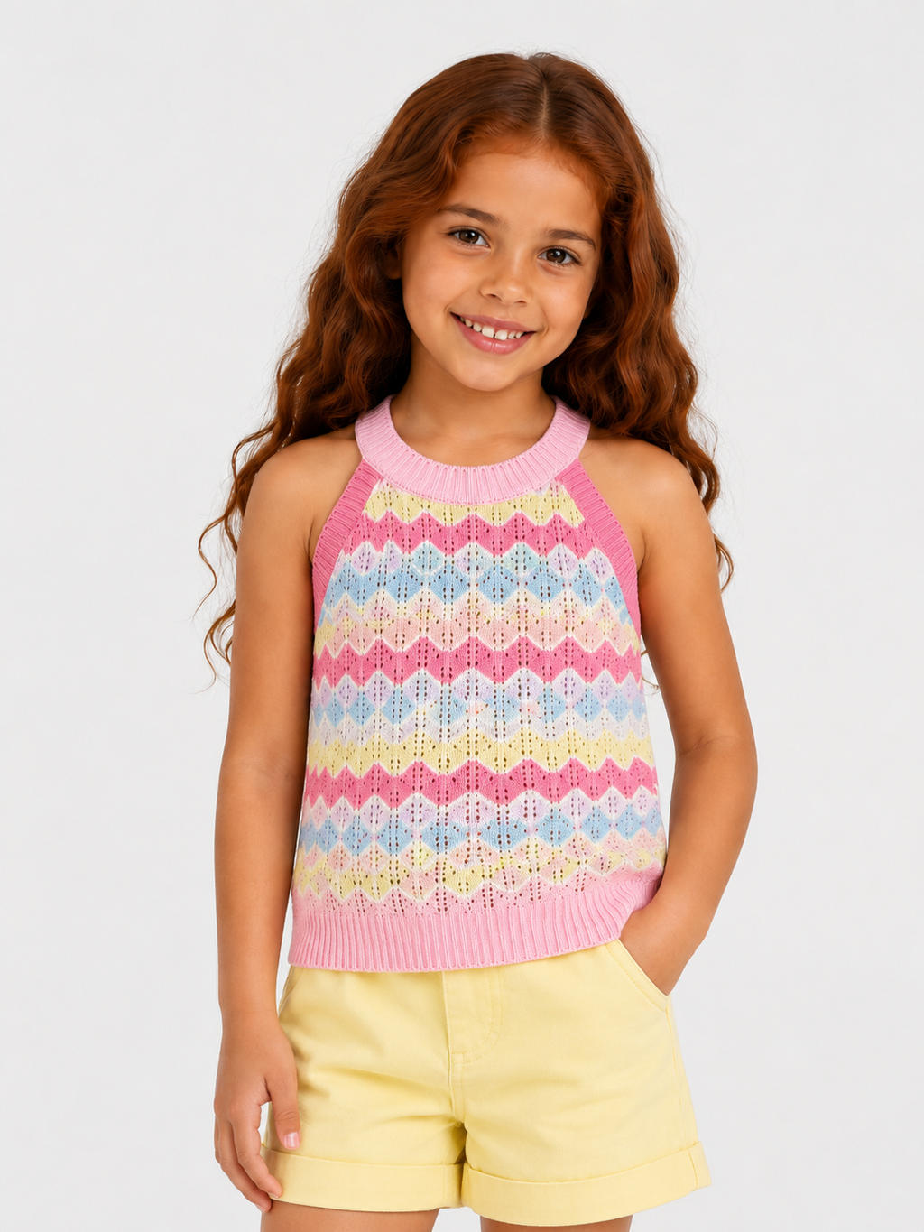 Girls Pastel Zigzag Cotton Knit Top