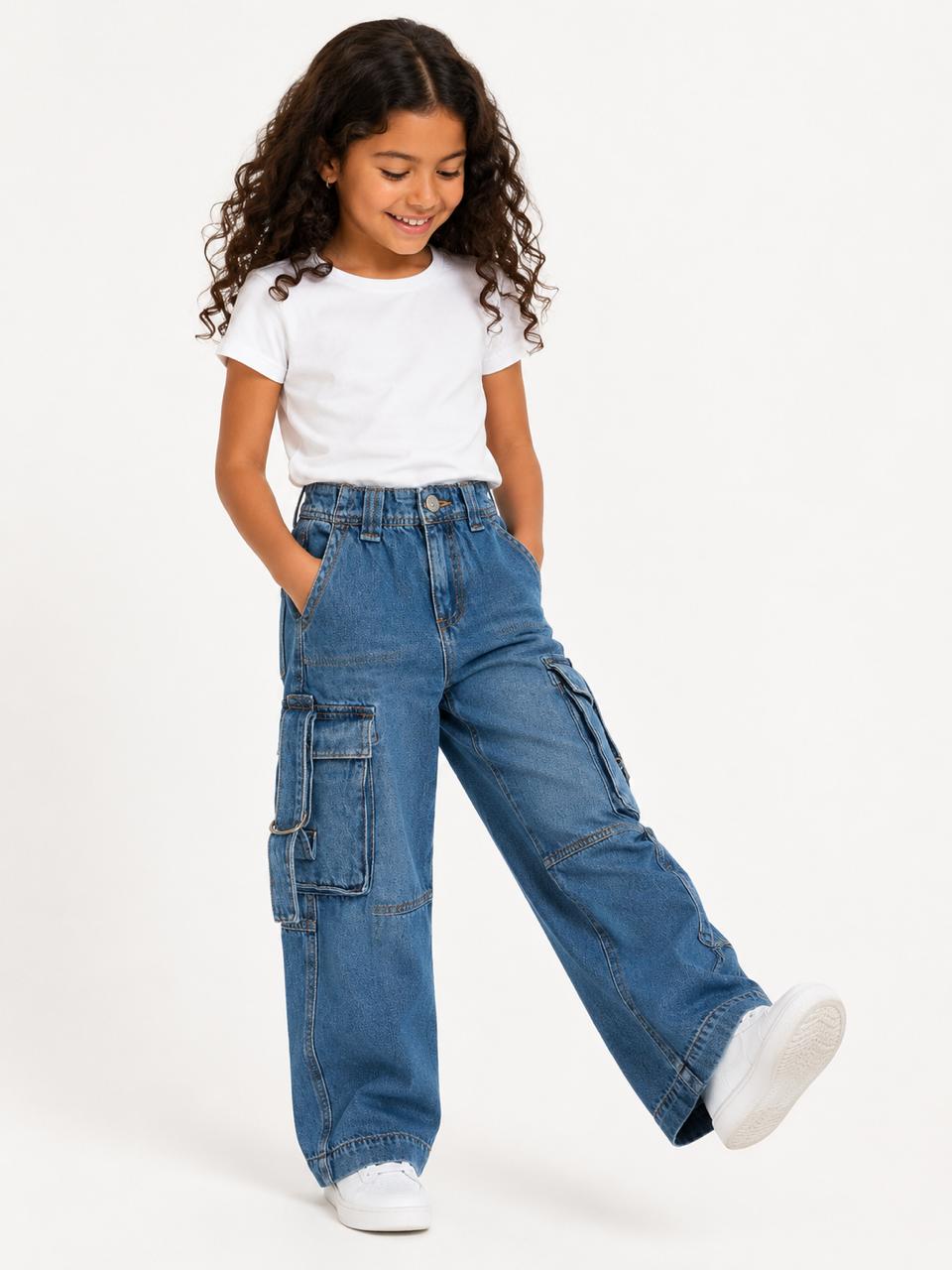cargo wide leg chains denim