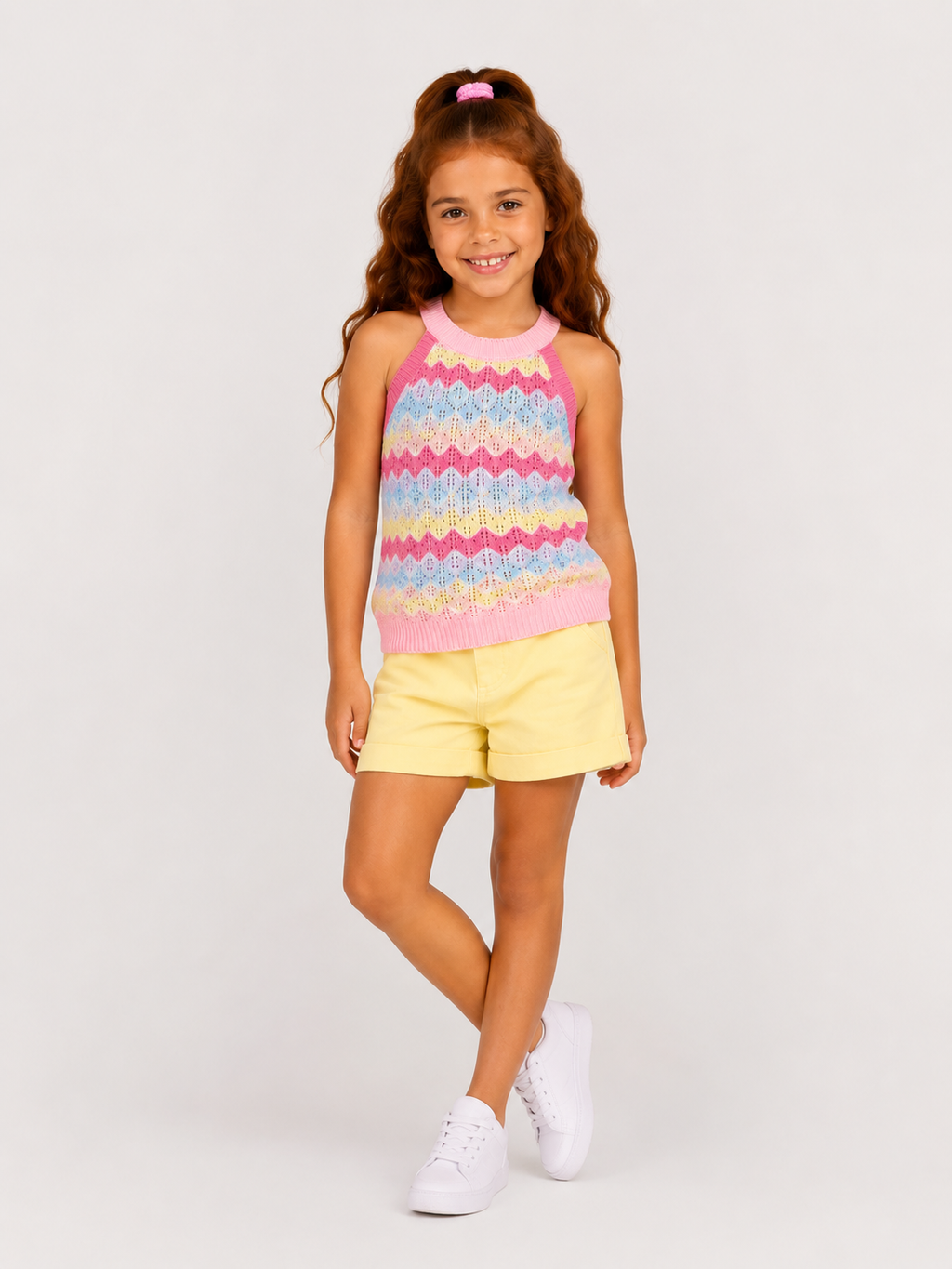 Girls Pastel Zigzag Cotton Knit Top