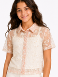 girls peach Lace Shirt With inner top