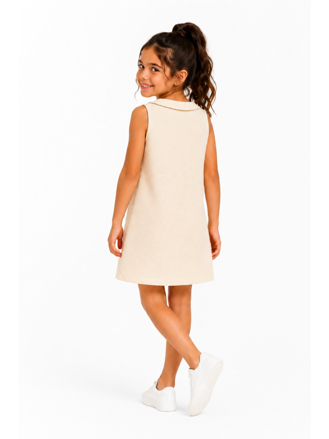 Ivory Buttoned Collar Dress