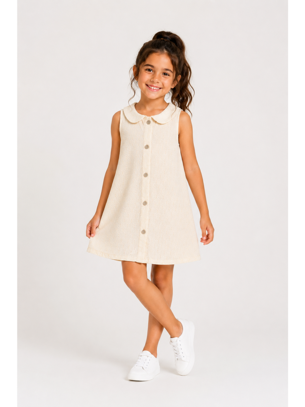 Ivory Buttoned Collar Dress