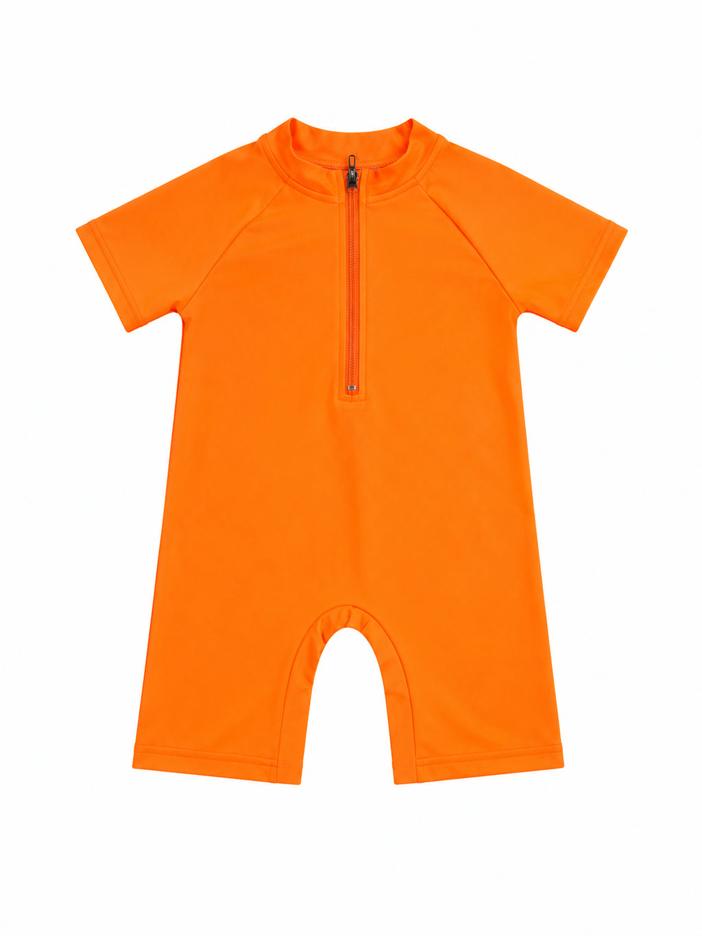 Boys Orange Shark Print Rash Guard Swimsuit with Back Zipper