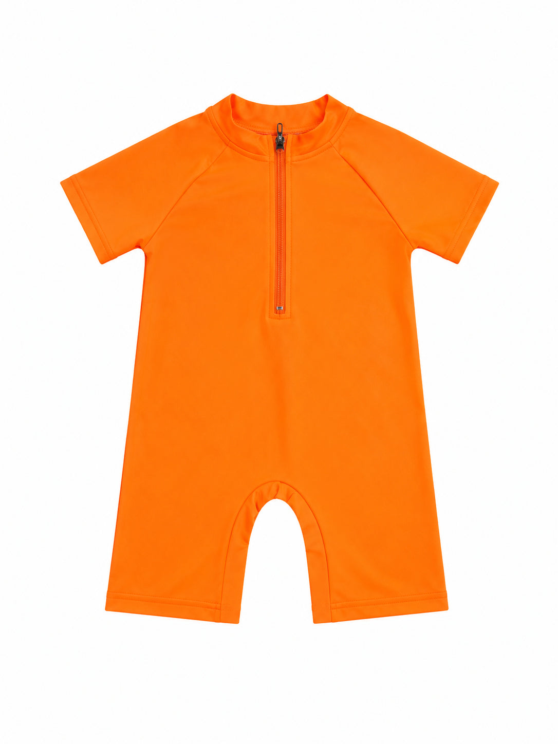 Boys Orange Shark Print Rash Guard Swimsuit with Back Zipper