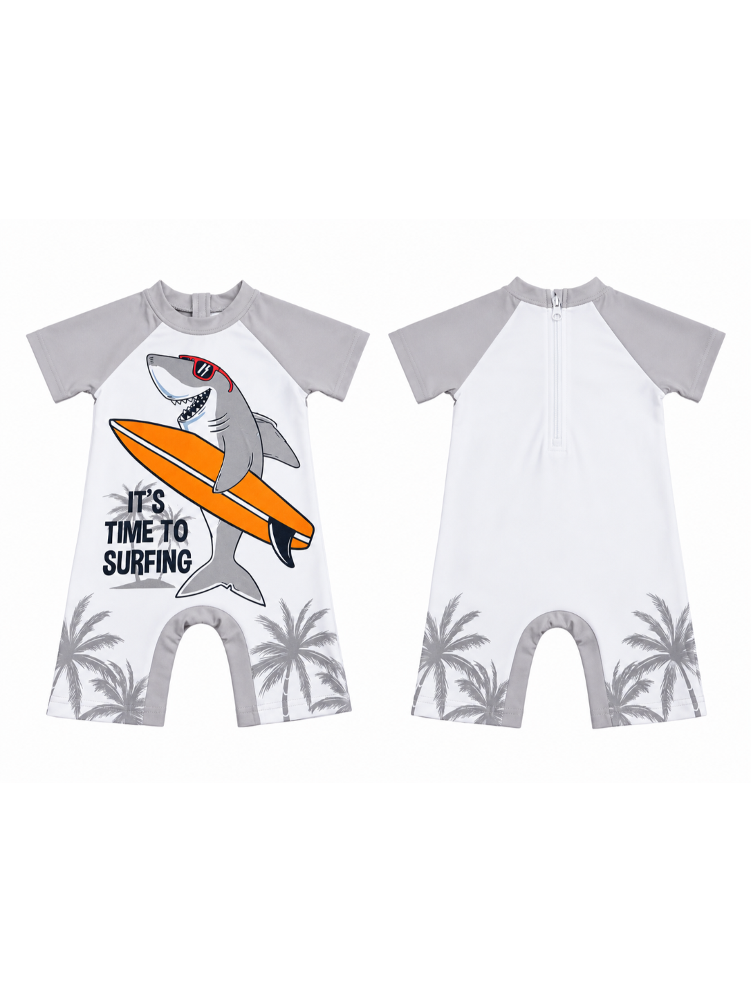 Boys Shark Surfing Swimsuit with Back Zipper