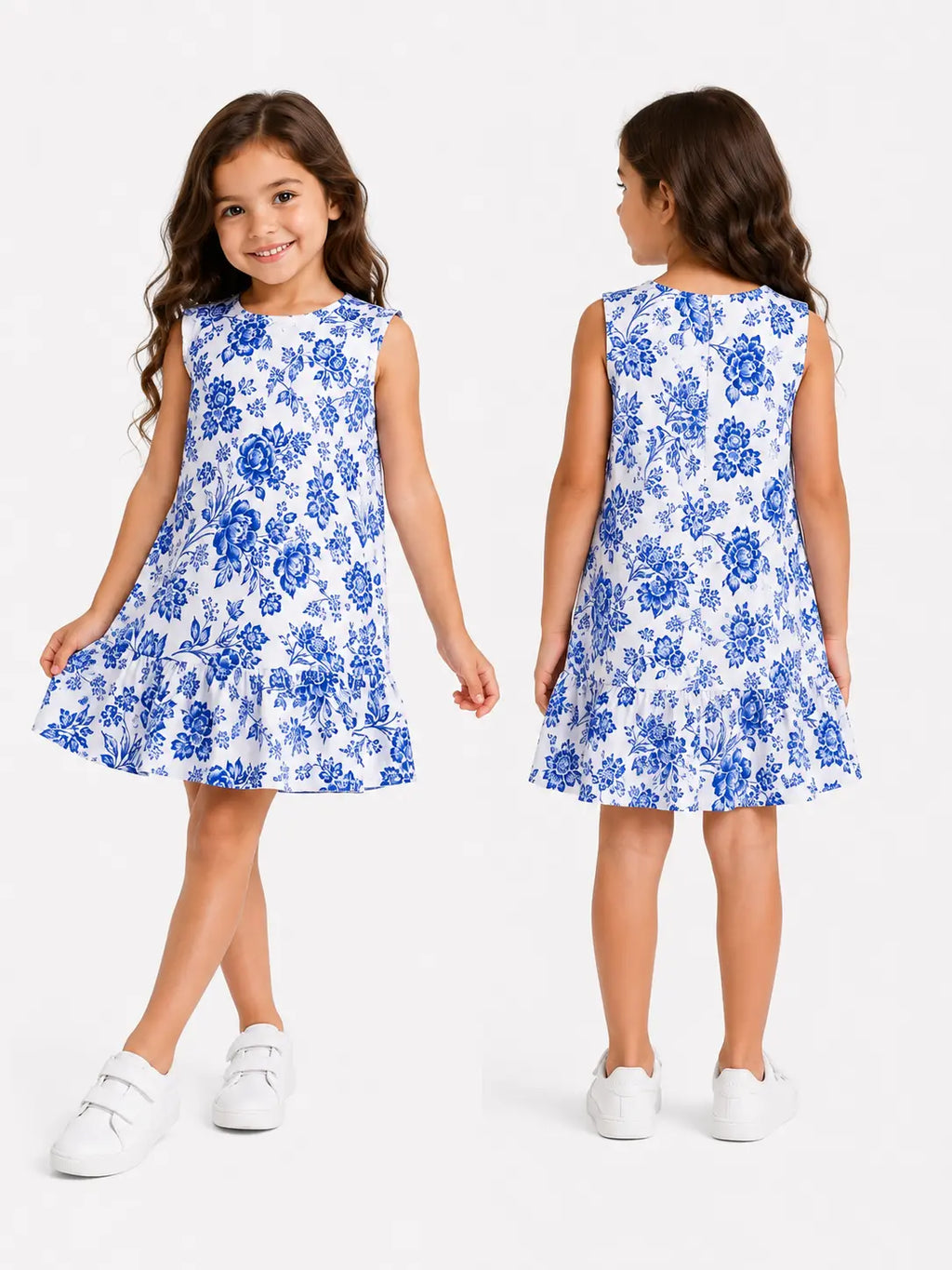 Blue Floral Ruffle Dress