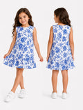 Blue Floral Ruffle Dress