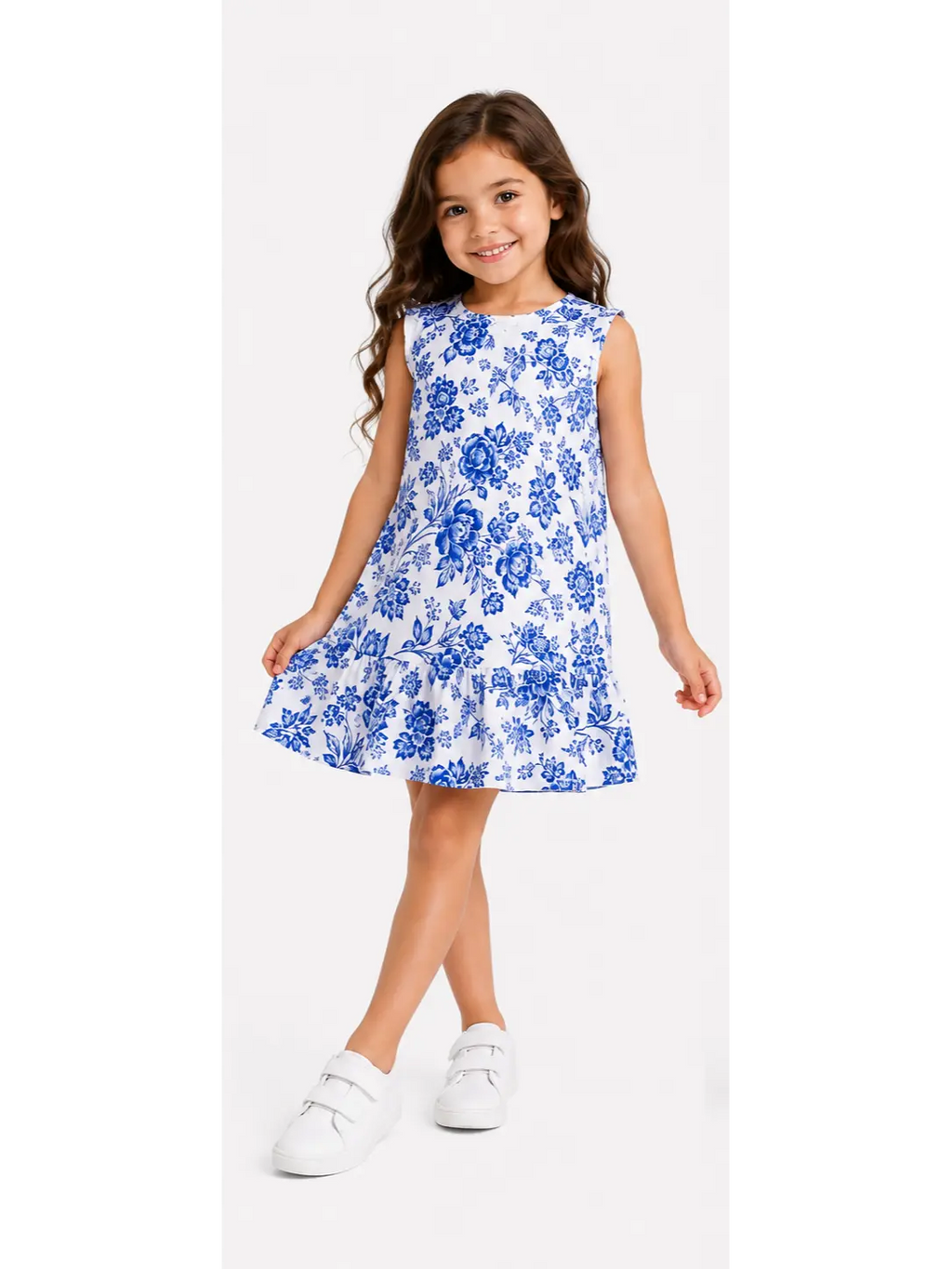 Blue Floral Ruffle Dress