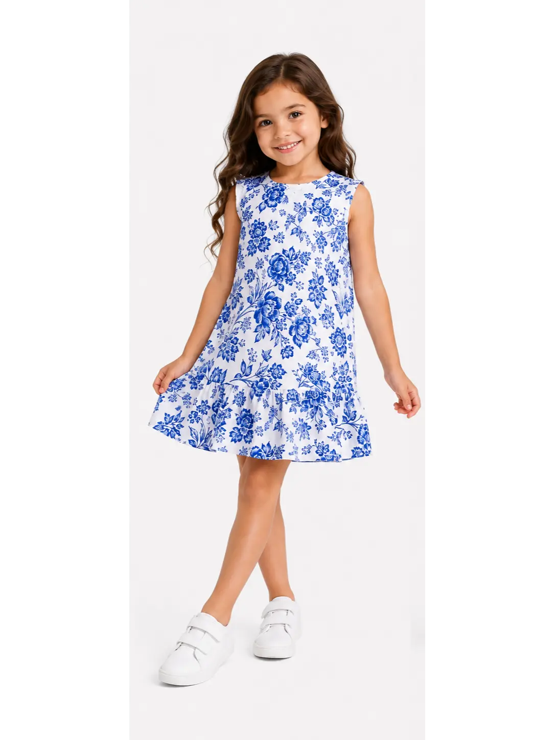 Blue Floral Ruffle Dress