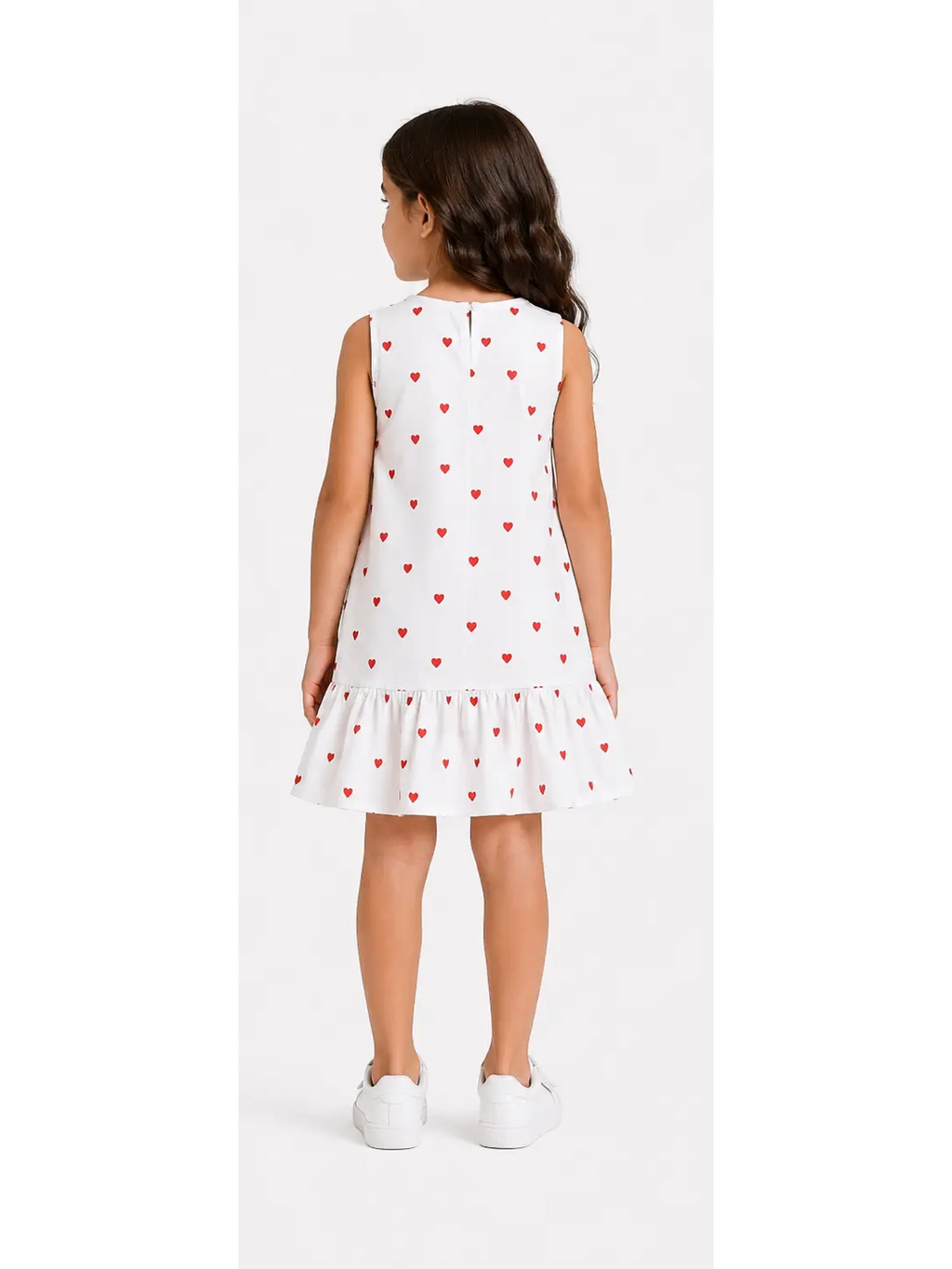 White Heart Print Ruffle Dress