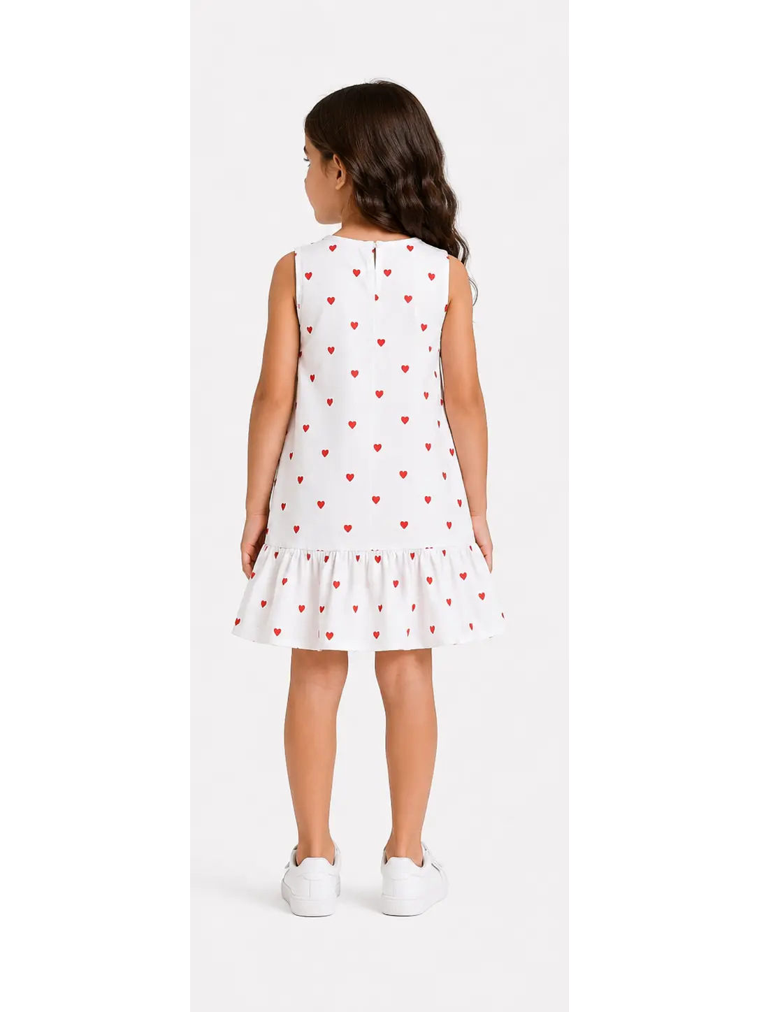 White Heart Print Ruffle Dress