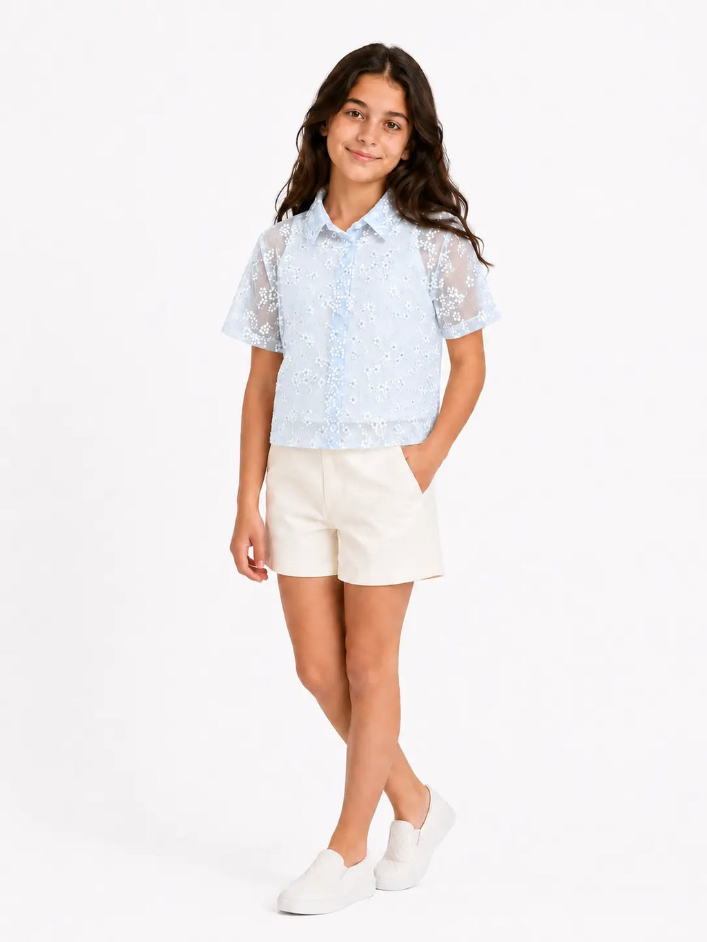 Sky Bloom Lace Shirt With inner top
