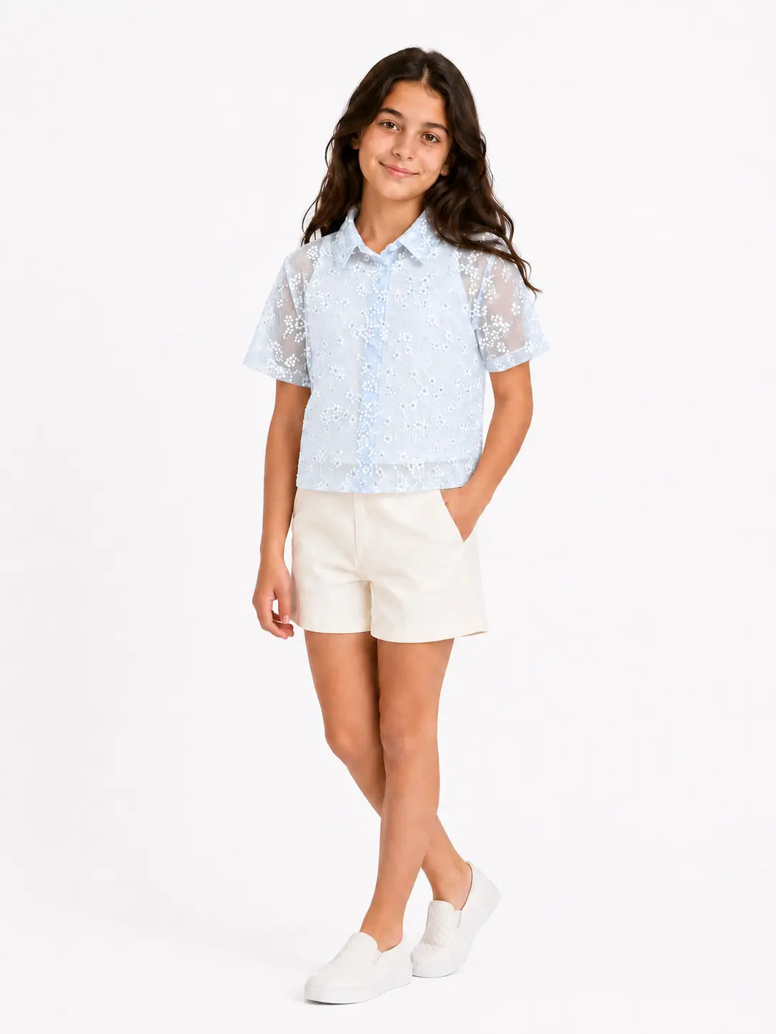 Sky Bloom Lace Shirt With inner top