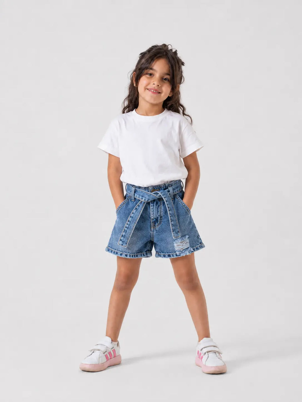 Girls Belted Denim Shorts