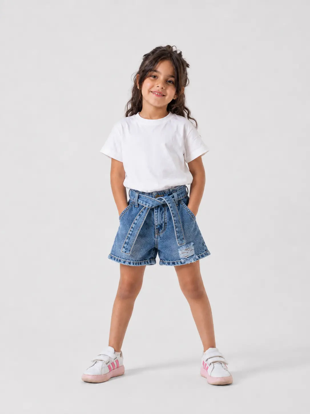 Girls Belted Denim Shorts