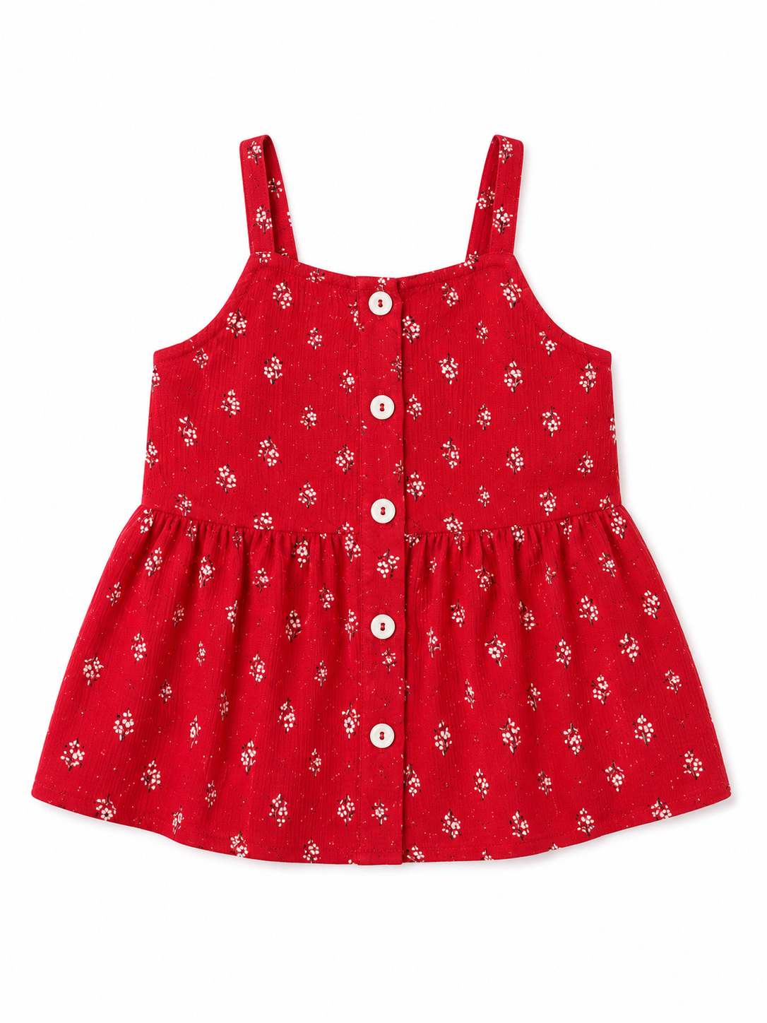 Red Floral Button Top