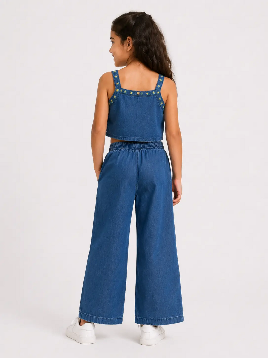 Girls Embroidered Denim Two Piece Set