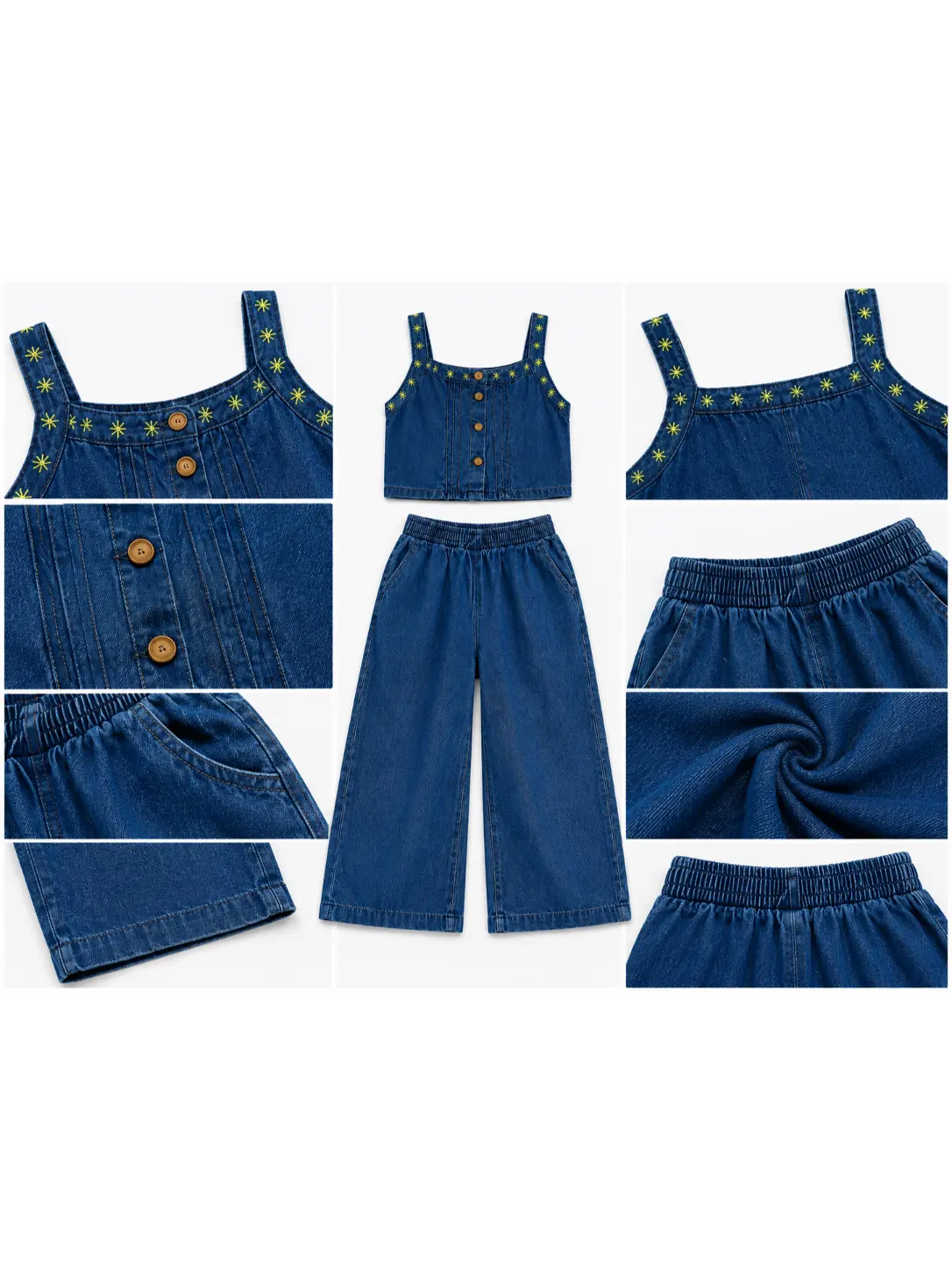 Girls Embroidered Denim Two Piece Set