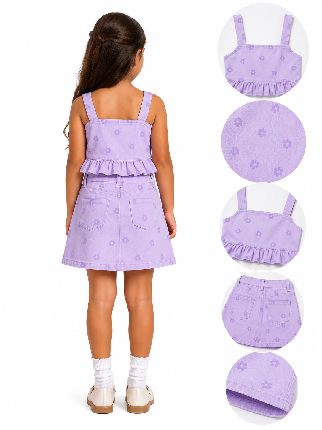 Lilac Floral Two-Piece Skirt Set