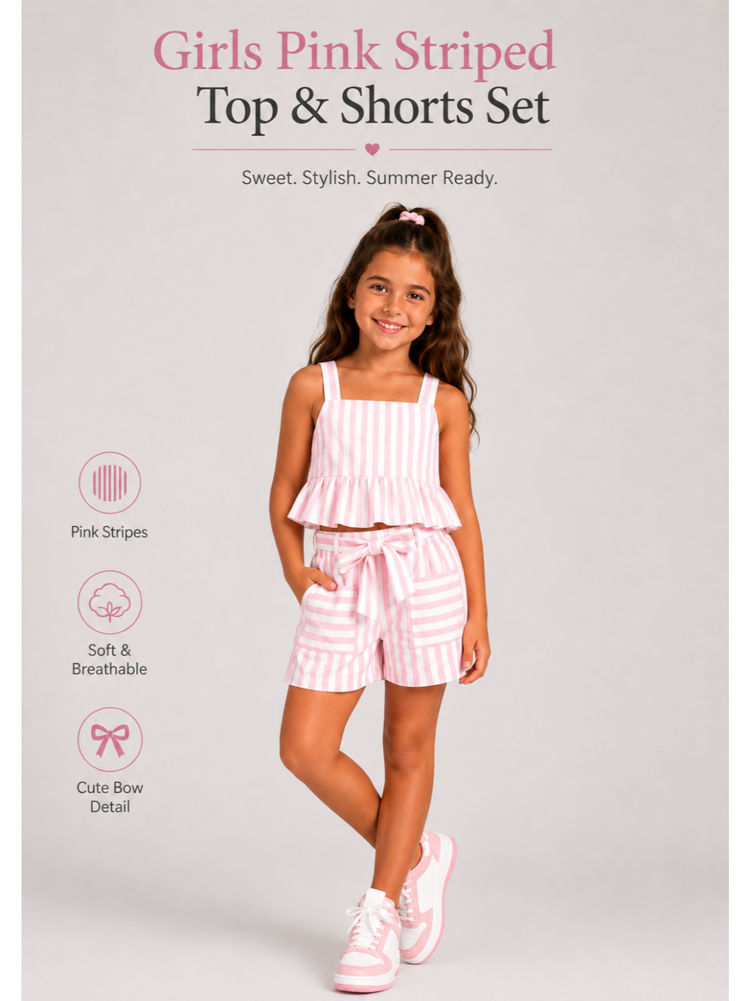 Cotton Pink Striped Shorts Set