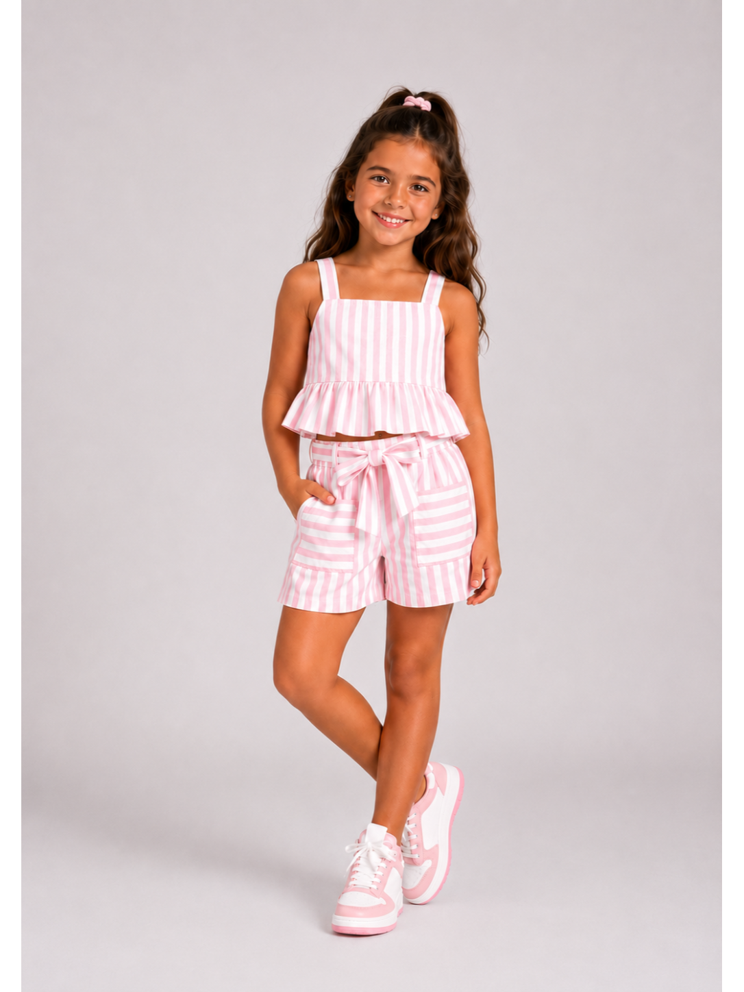 Cotton Pink Striped Shorts Set