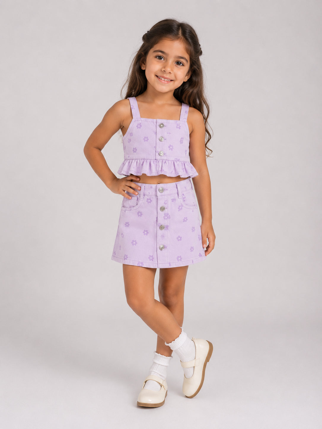 Lilac Floral Two-Piece Skirt Set
