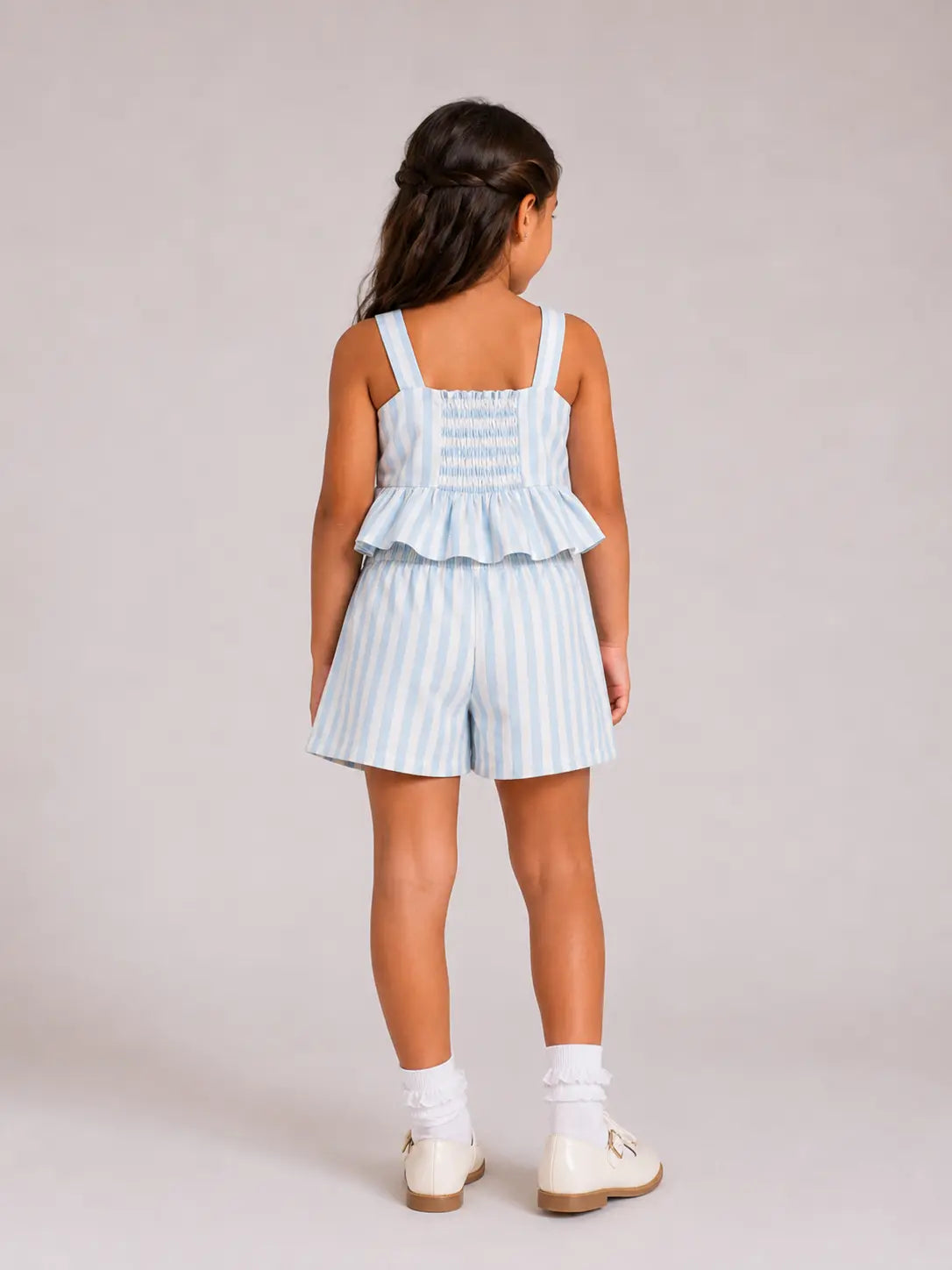 Cotton baby-blue striped short set