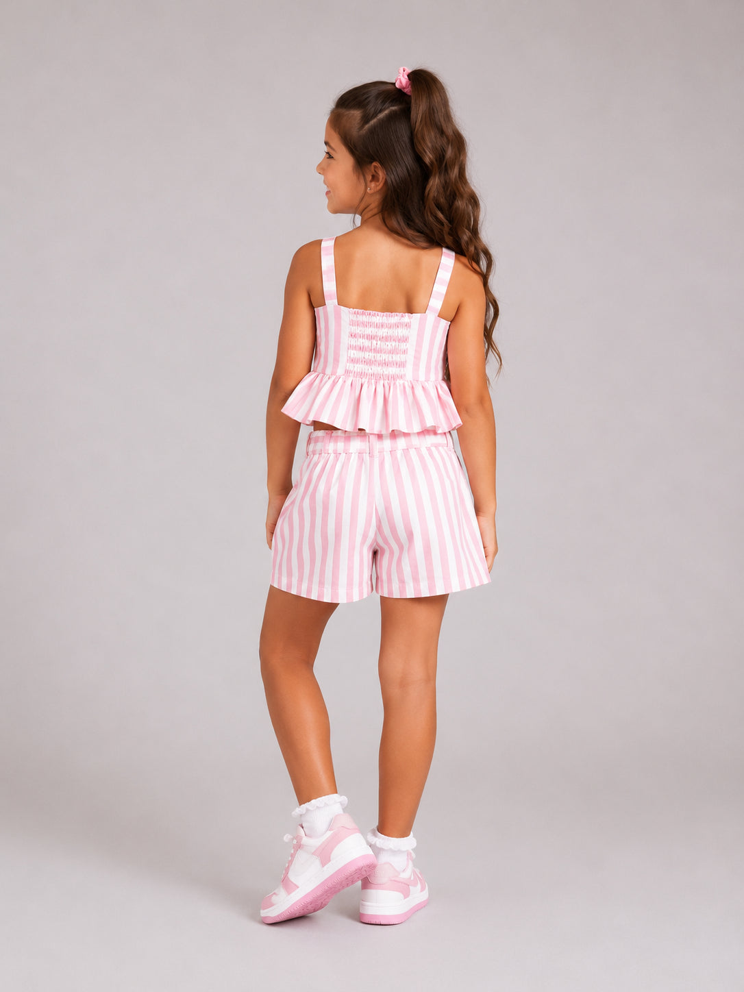 Cotton Pink Striped Shorts Set