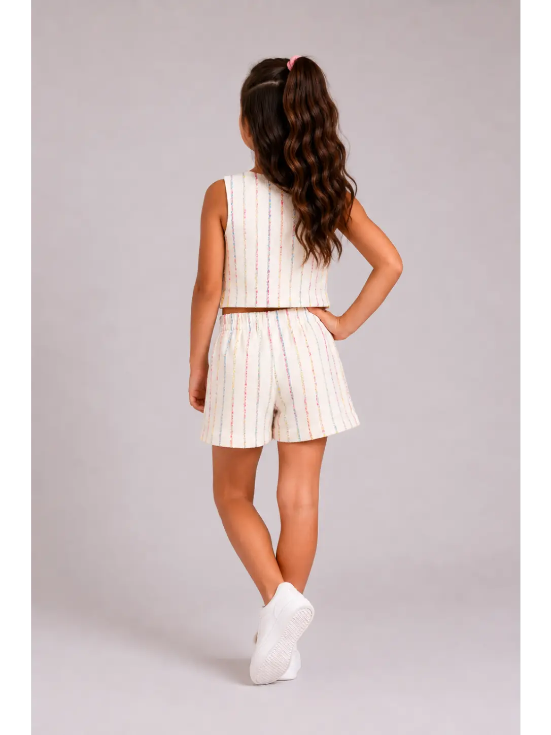 Girls multicolor Stripe Tweed Vest & skort Set