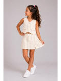 Girls multicolor Stripe Tweed Vest & skort Set