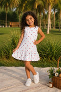 White Heart Print Ruffle Dress