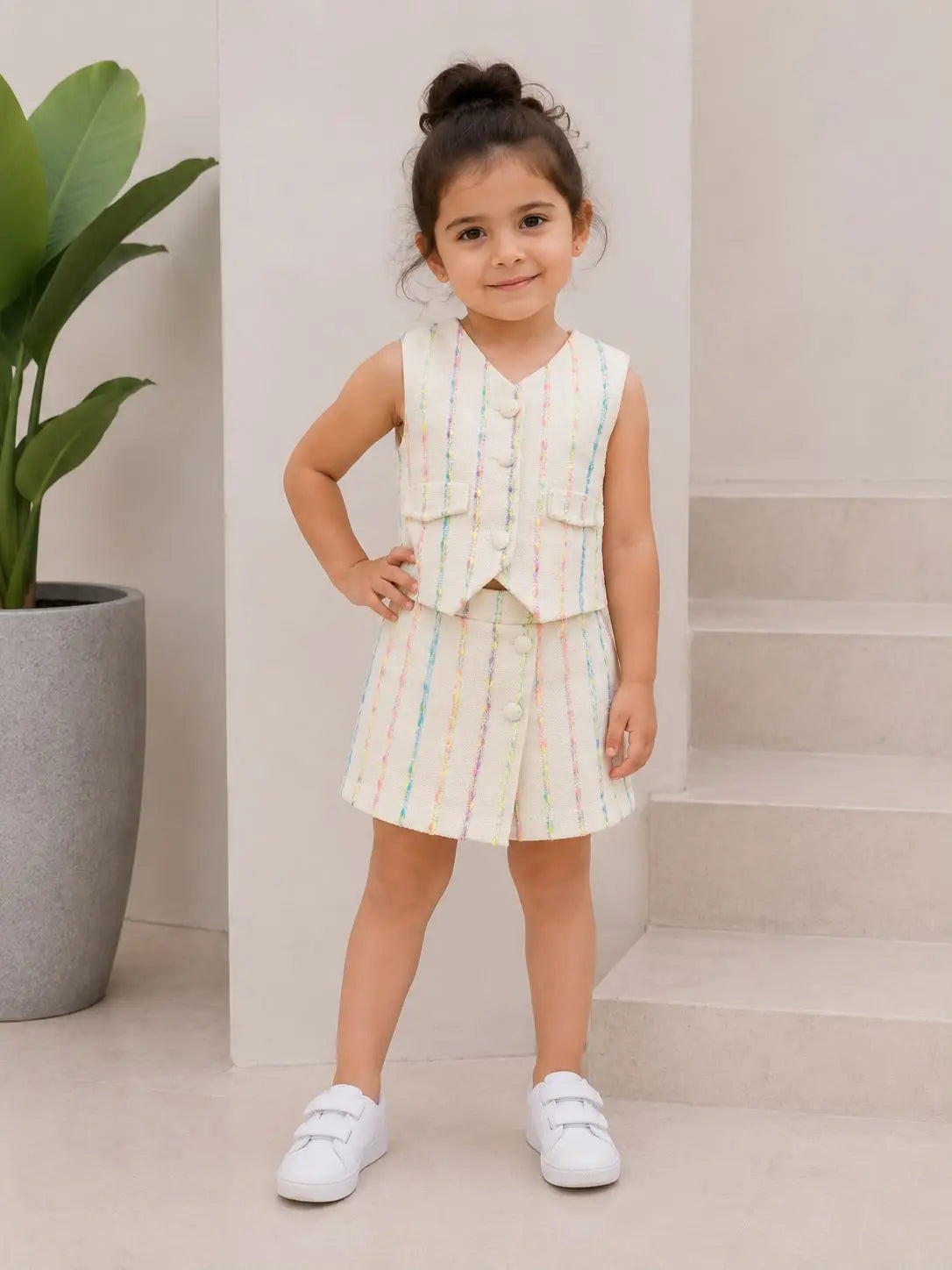 Girls Rainbow Stripe Vest & Skort Set