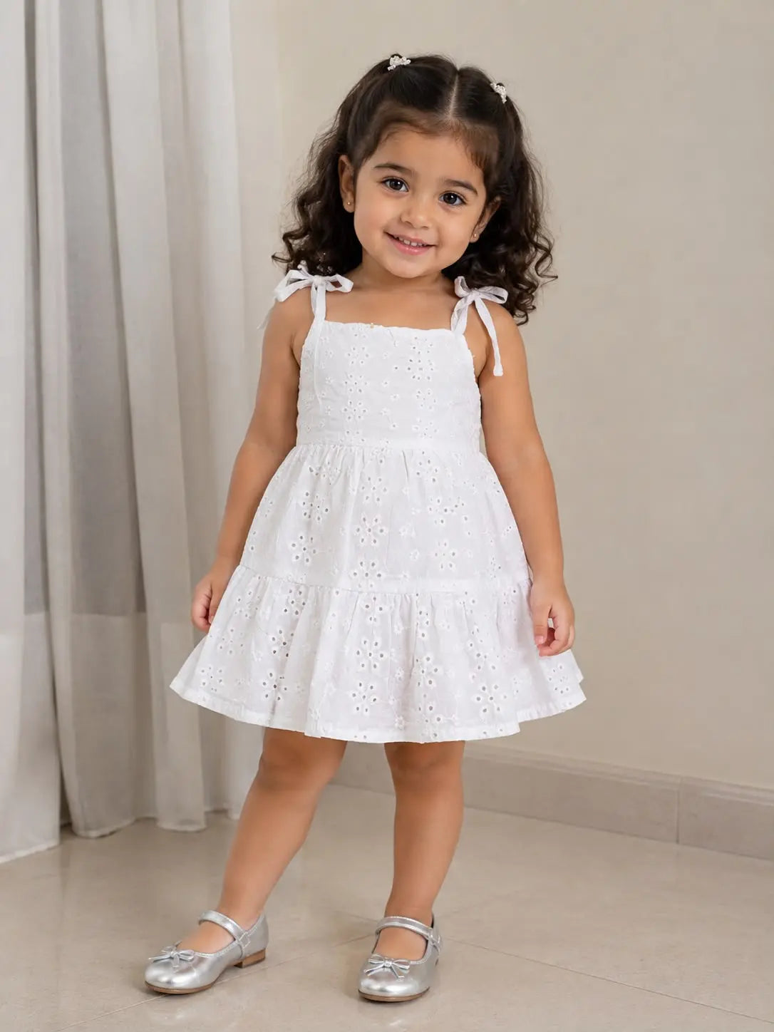 White Cotton Embroidered Dress