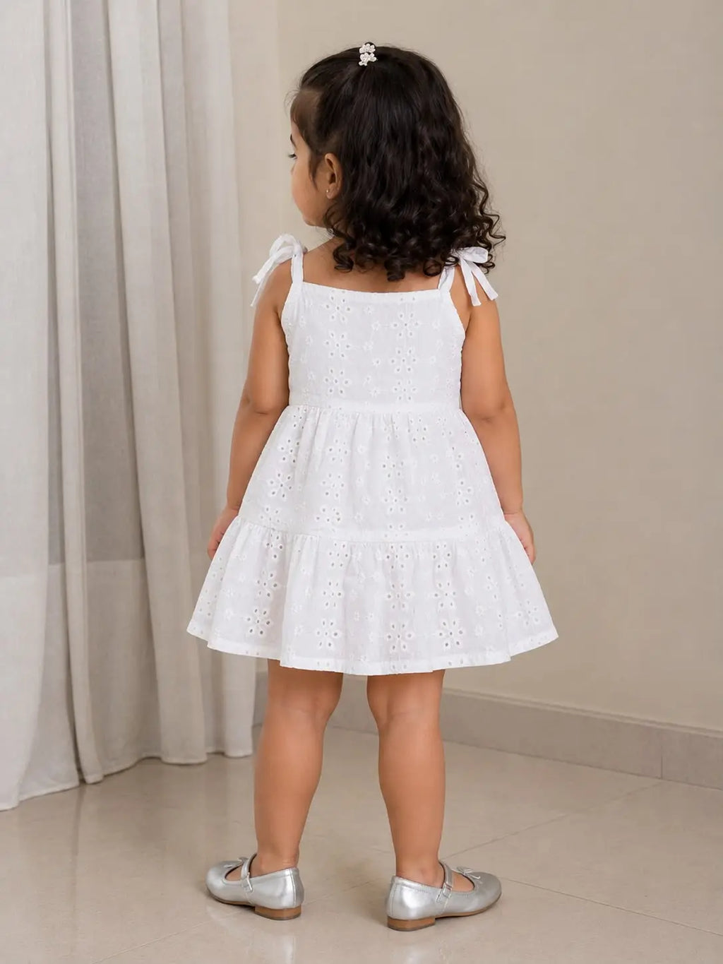 White Cotton Embroidered Dress