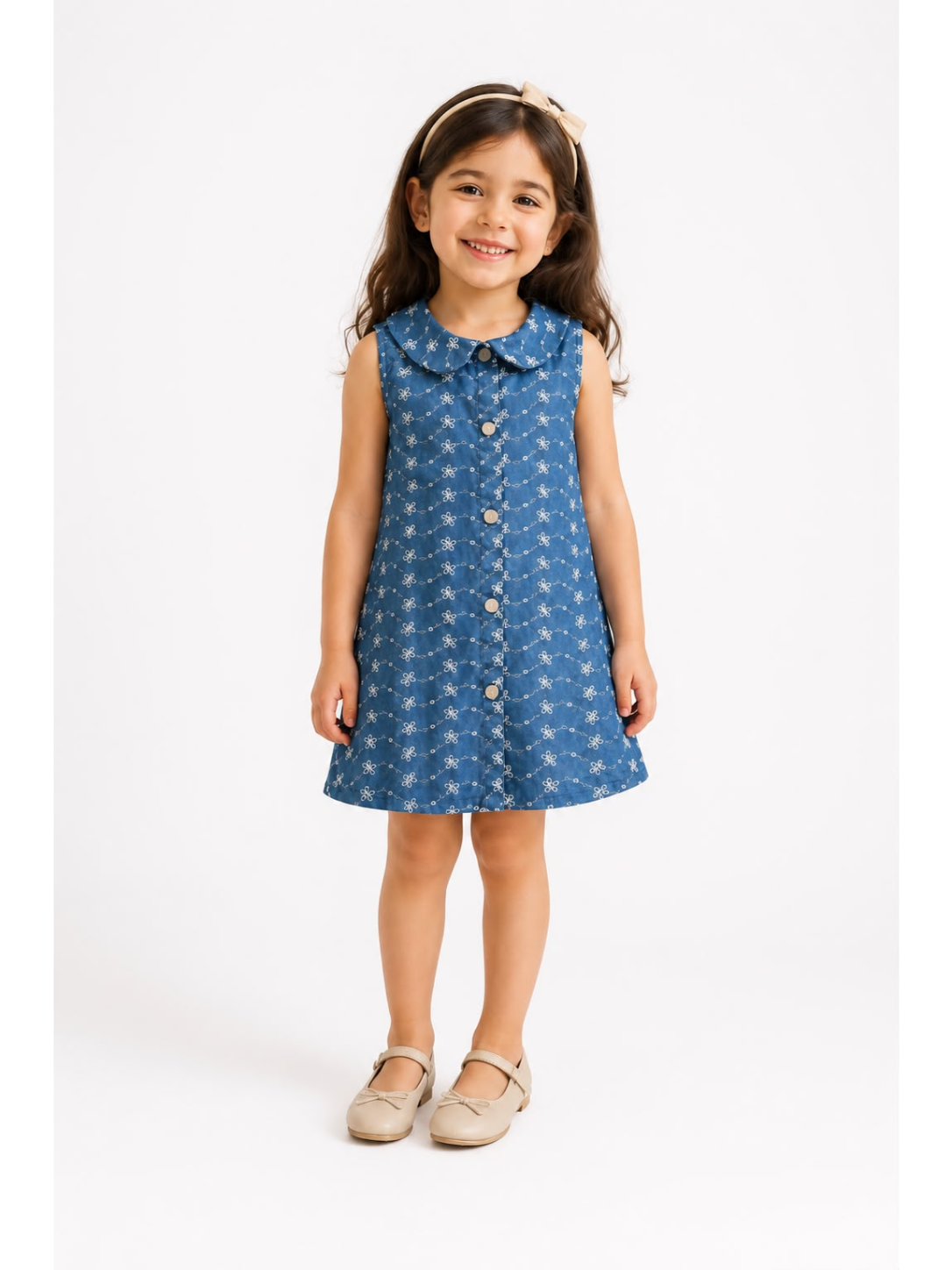 Blue Fake Jeans Cotton Dress