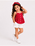 Red Floral Button Top