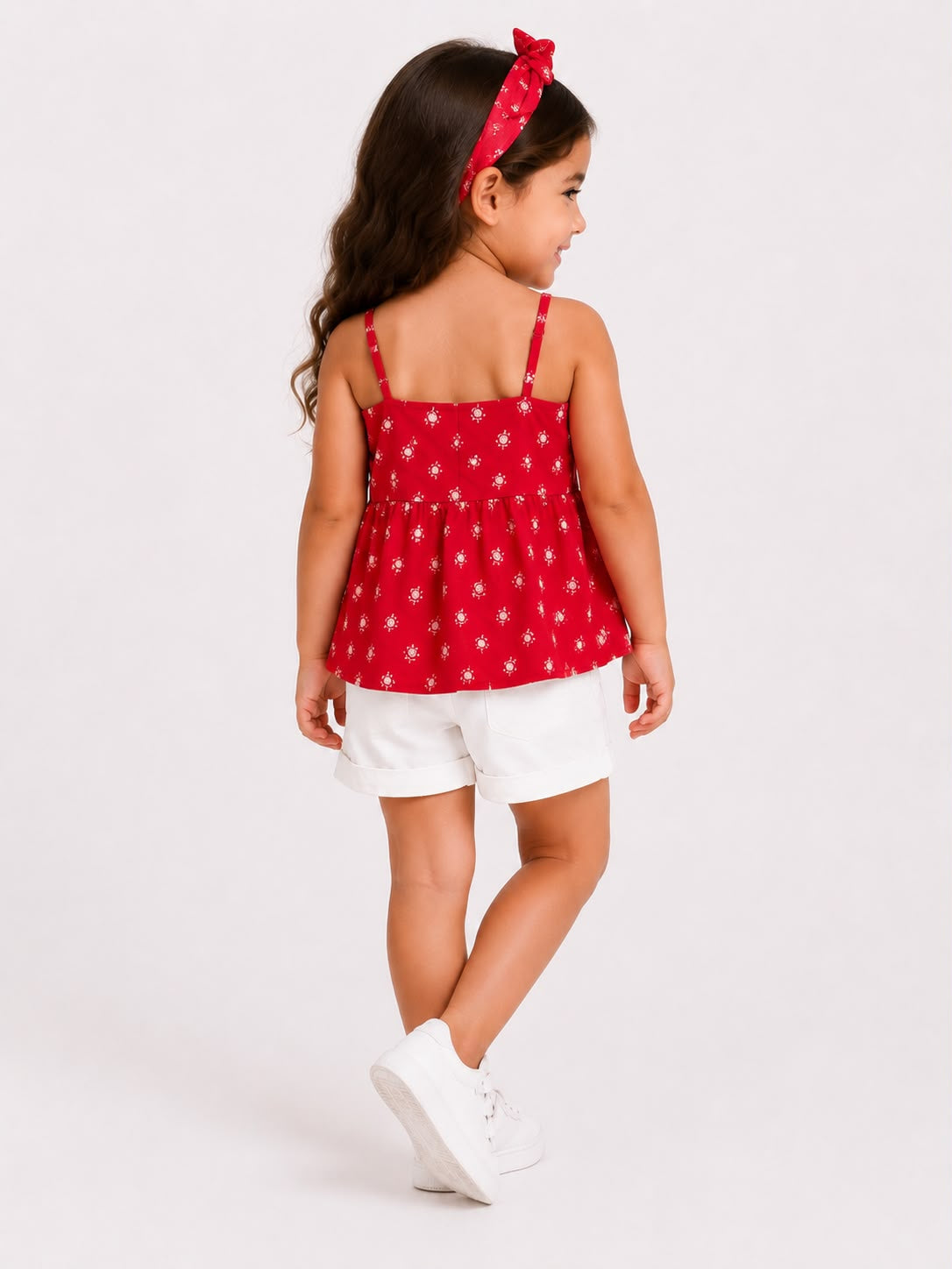 Red Floral Button Top
