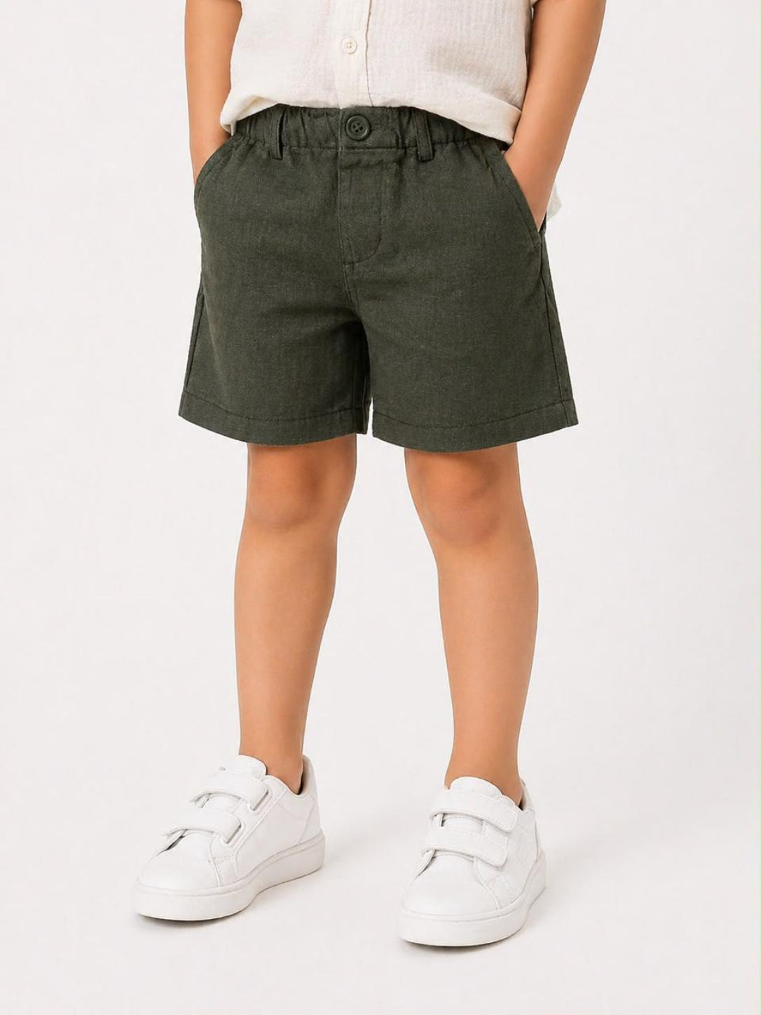 Olive green linen cotton short