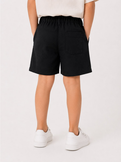 Black linen cotton short