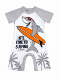 Boys Shark Surfing Swimsuit with Back Zipper