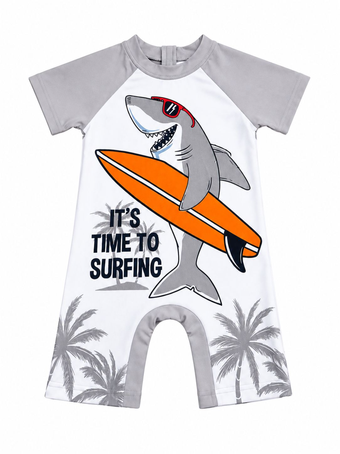 Boys Shark Surfing Swimsuit with Back Zipper