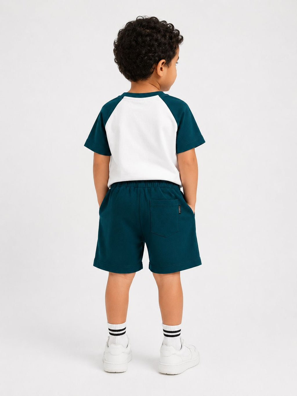 Boys cotton dark green and white set