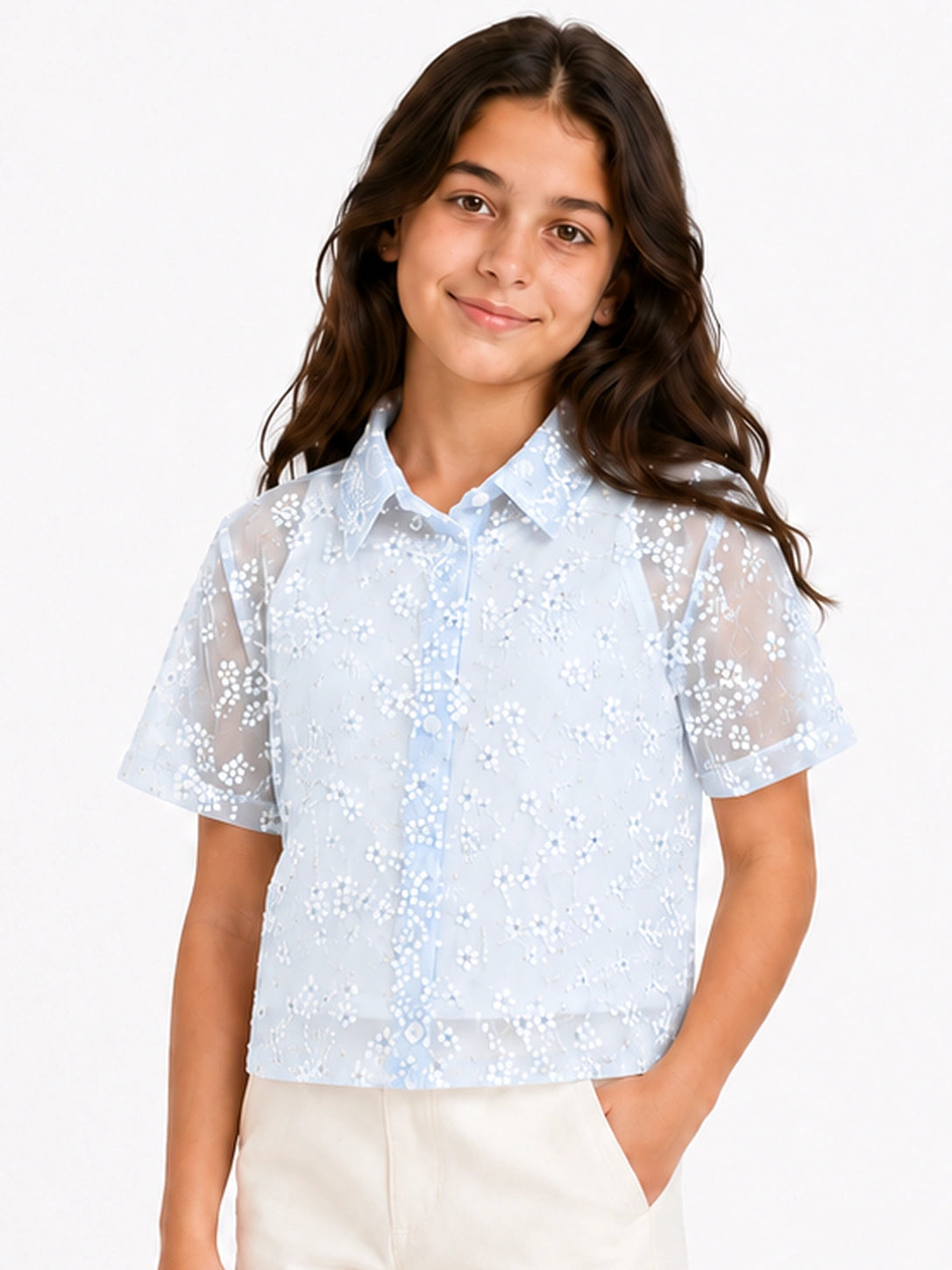 Sky Bloom Lace Shirt With inner top