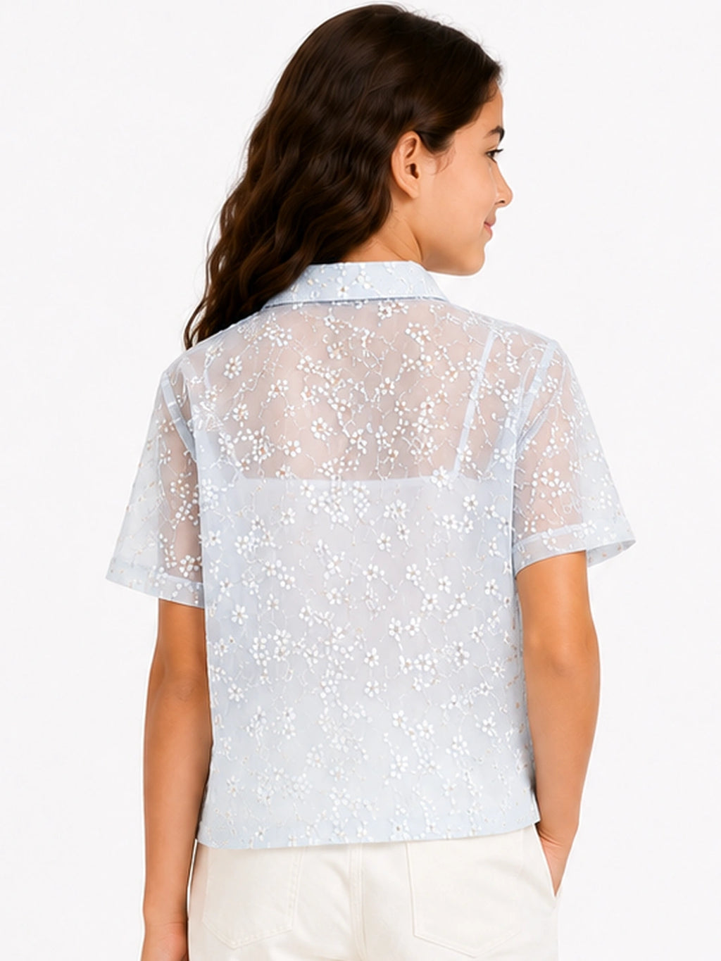 Sky Bloom Lace Shirt With inner top