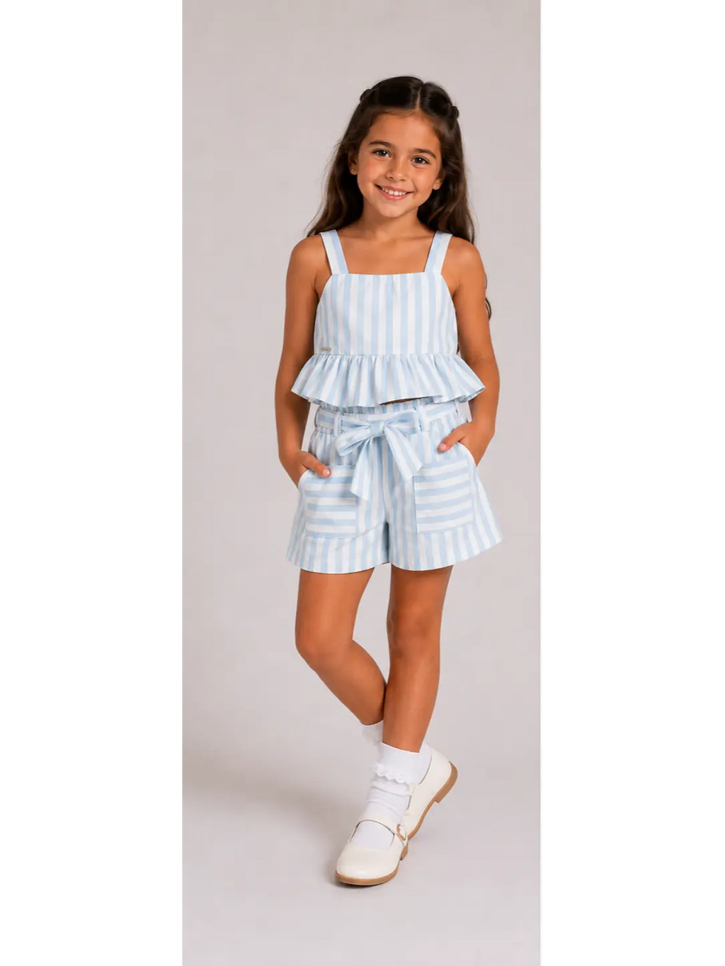 Cotton baby-blue striped short set