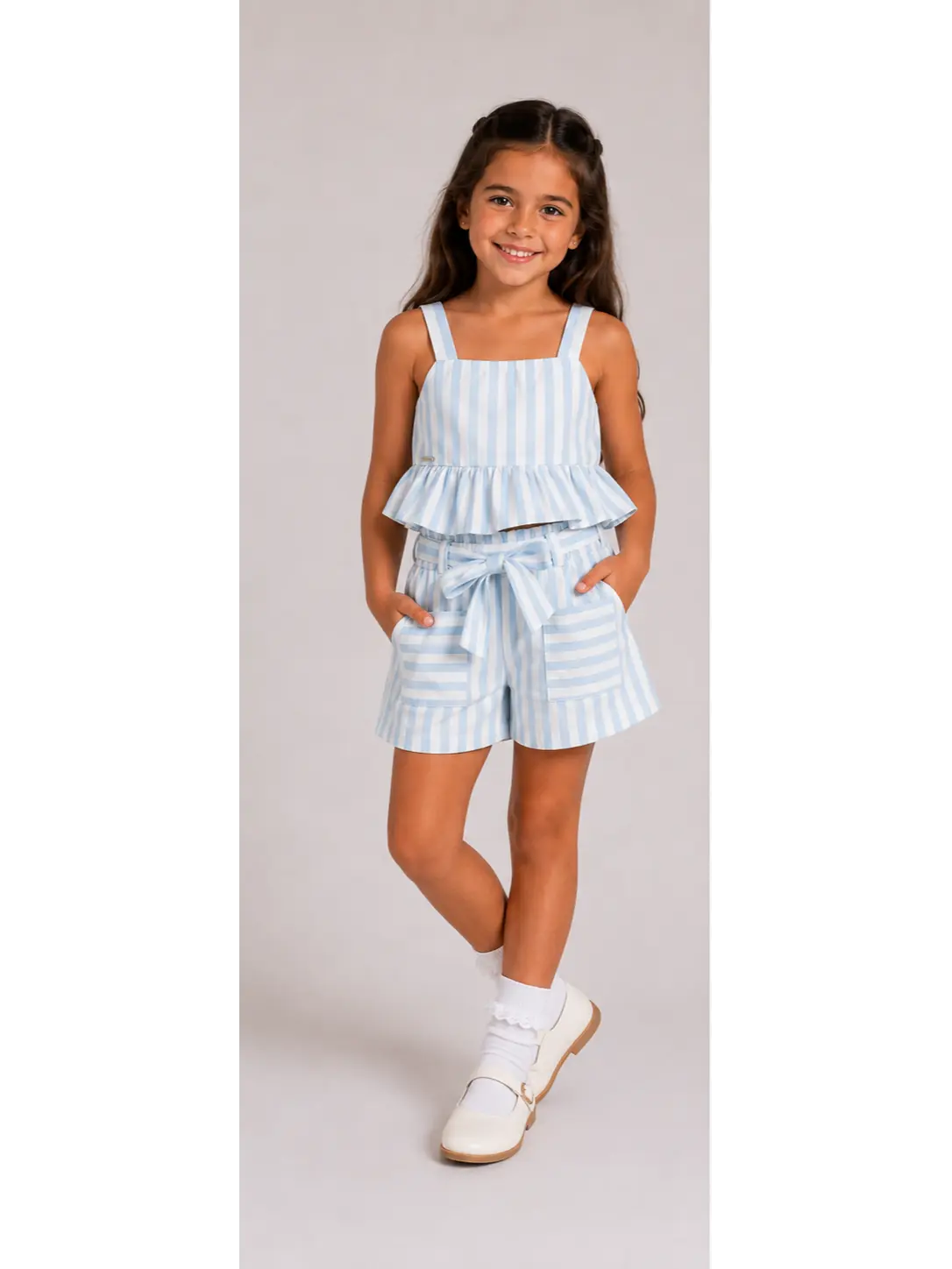 Cotton baby-blue striped short set