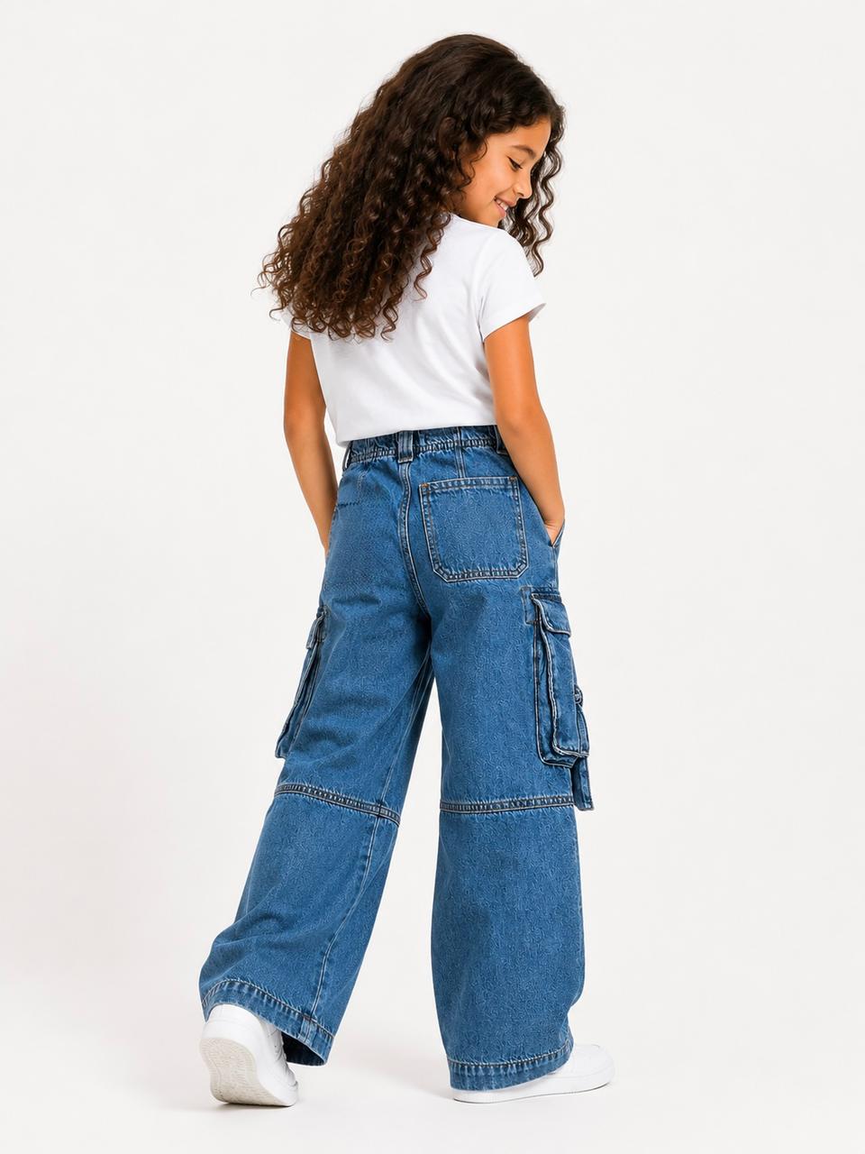 cargo wide leg chains denim