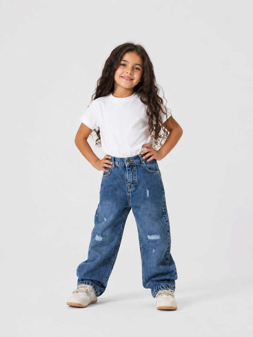 Dark blue Ripped Wide Denim Pants