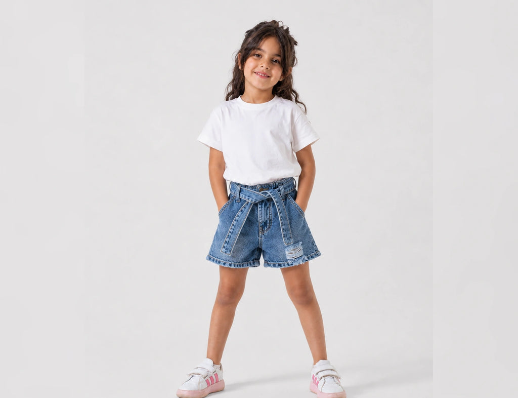 Girls Belted Denim Shorts